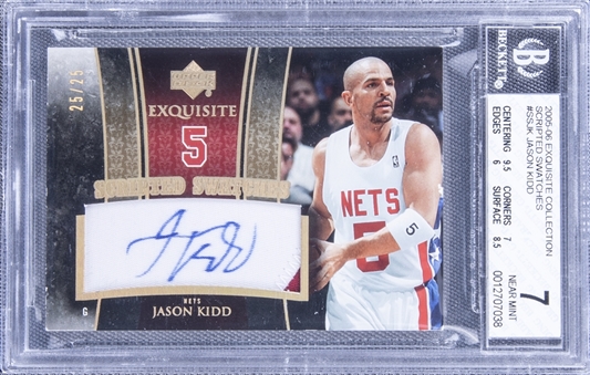 2005-06 UD "Exquisite Collection" Scripted Swatches #SSJK Jason Kidd Signed Game Used Patch Card (#25/25) - BGS NM 7/BGS 10
